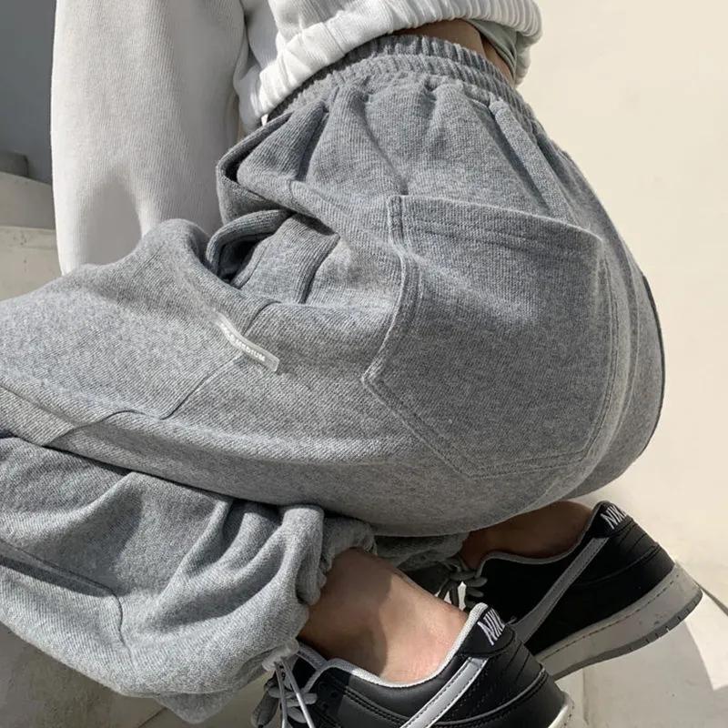 Drawstring Sweatpants Women's Casual Pants Thin and Loose Straight Pants Grey Sweatpants Black Pants Fitness Wide Pants Trousers
