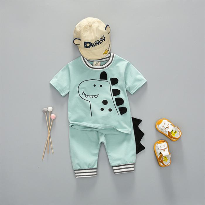 Cartoon Children's Summer Cute Set Pullover Top Short Sleeve T-shirt Shorts Boys Girls Two Piece Suit