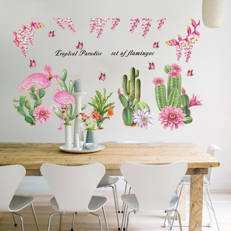 Cactus green plant animal flower wall stickers Nordic bedroom background decorative wallpaper PVC