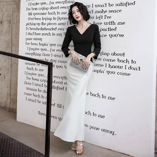Evening Dress Skirt Female Long-sleeved High-end Elegant Elegance Banquet Evening Dress