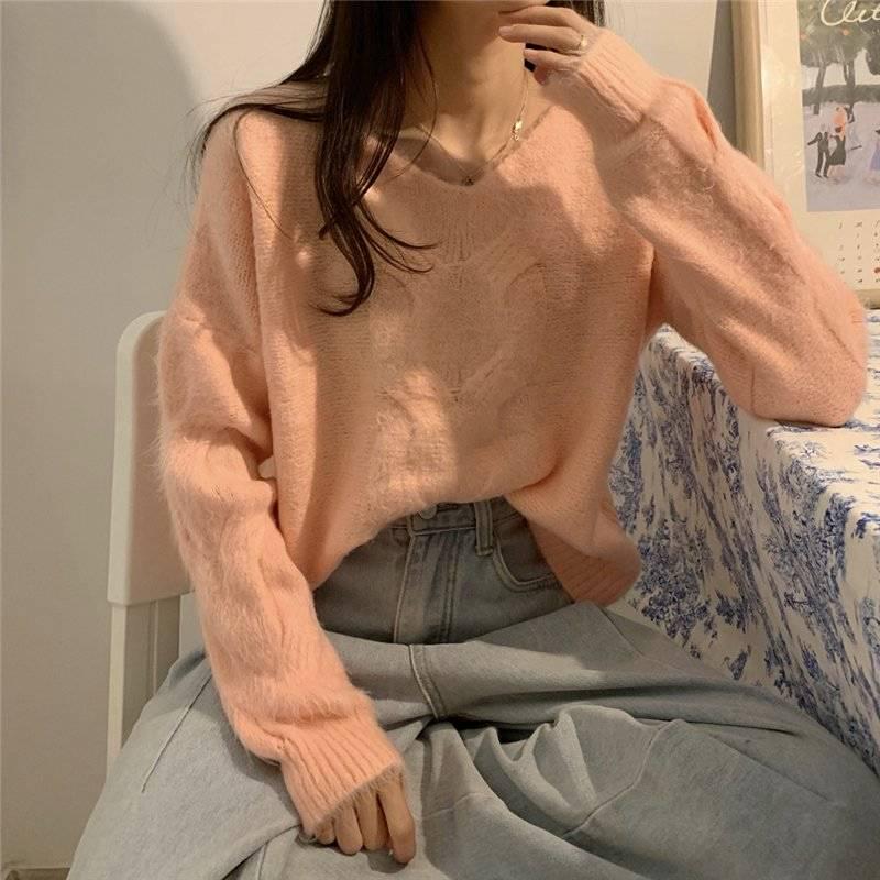 Pofulove Purple Twist Sweater Women Autumn Winter Wear Pullover Fashion Thick Wild Sweater Lady