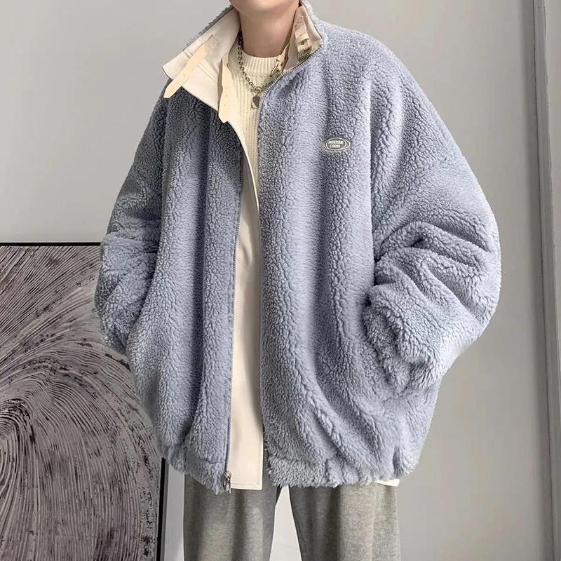 Double-sided Pu Lint Padded Jacket Men's Padded Jacket Plus Velvet Thick Lamb Wool Jacket Autumn and Winter Style Padded Jacket