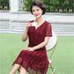 XL-XXXXXL Women's Summer Dress Middle-aged Mother Chiffon Veil Short Sleeve V-Neck Printing Mid-length Daily Wear