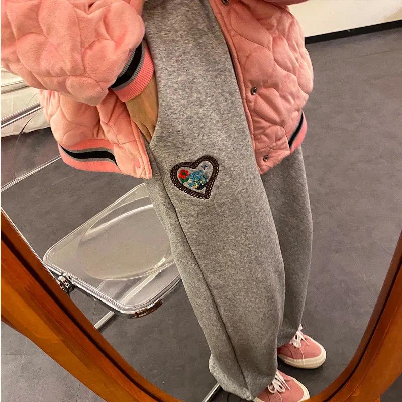 Autumn and Winter Loose and Thin Casual Sports Pants Female Students Korean Version of Color Dots Plus Velvet Thickening Beam Pants Female Tide