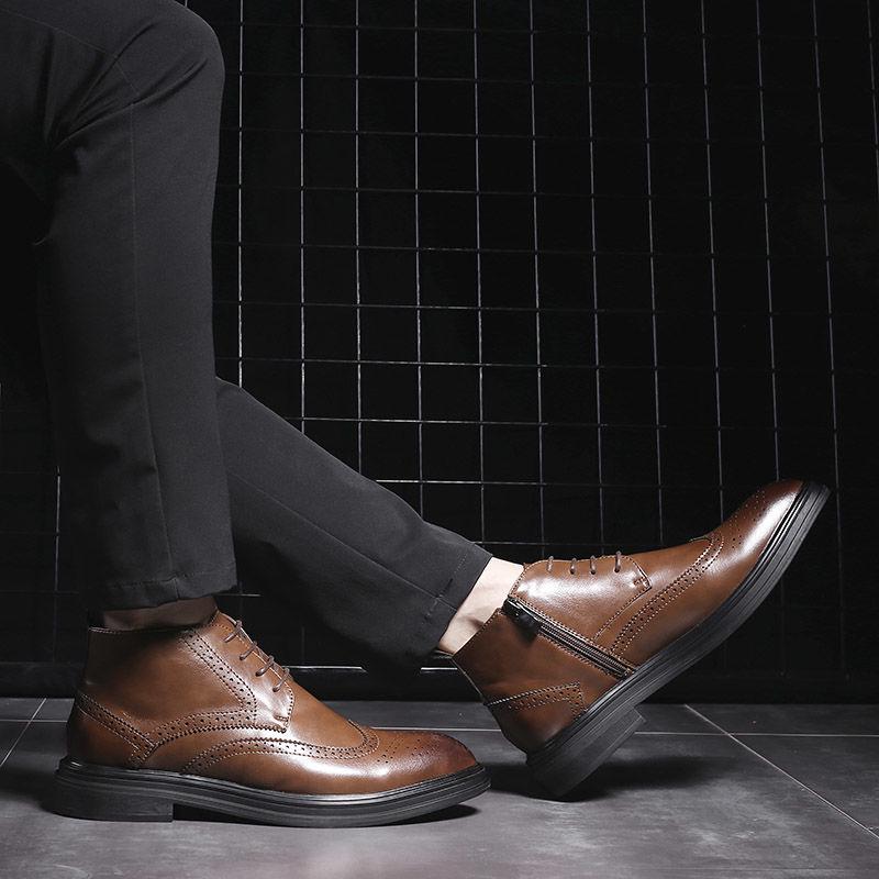 Autumn Men's Casual Leather Shoes Men Winter Plush Business Shoes Men's British Style Martin Boots
