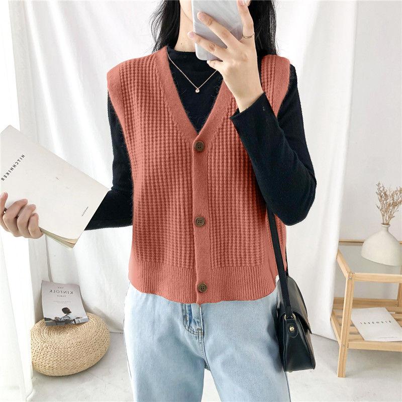 Spring and Autumn V-neck Loose Waistcoat Casual Slimming Cardigan Sweater Sleeveless Knitted Female Top