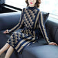 Autumn Winter Plaid Knitted Dress Women's Long  Bottoming Sweater Dress Slim High Neck Pullover Sweater with Sashes