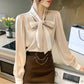 Bow Professional OL Shirt Women's Long-sleeved Top Chiffon Shirt