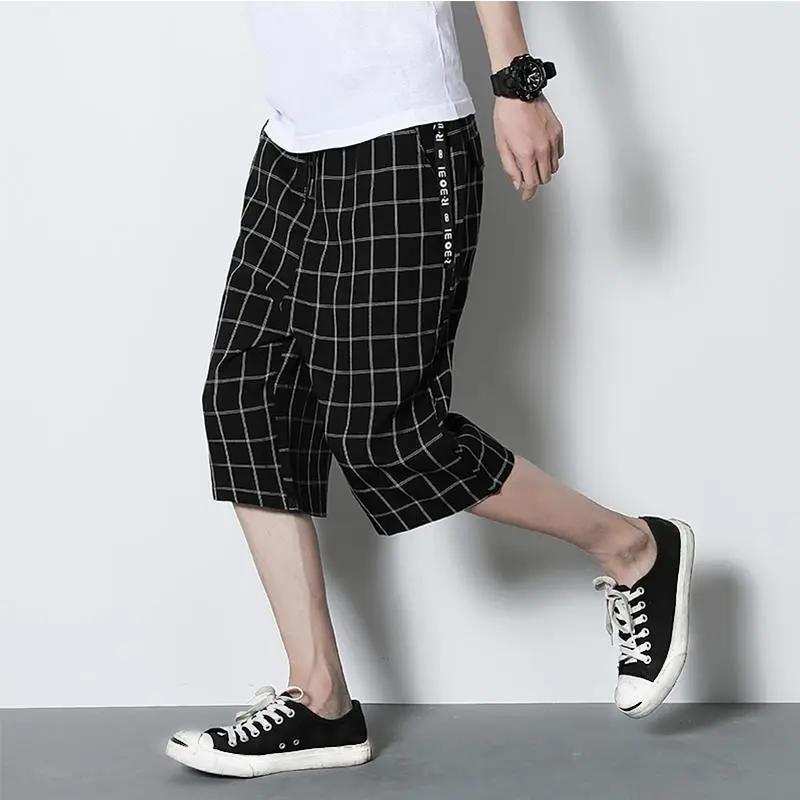 Cropped Pants Men's Summer Thin Section Plaid Shorts Korean Version of The Trend Straight Casual Pants Plus Size Fat Sports Pants