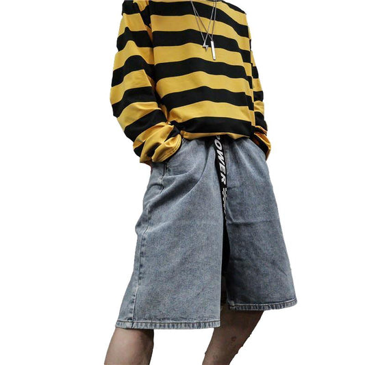 Fat Men's Plus Size Jeans Shorts Summer Retro BF Wind Loose Plus Fat Increase Fat Wide Leg Pants