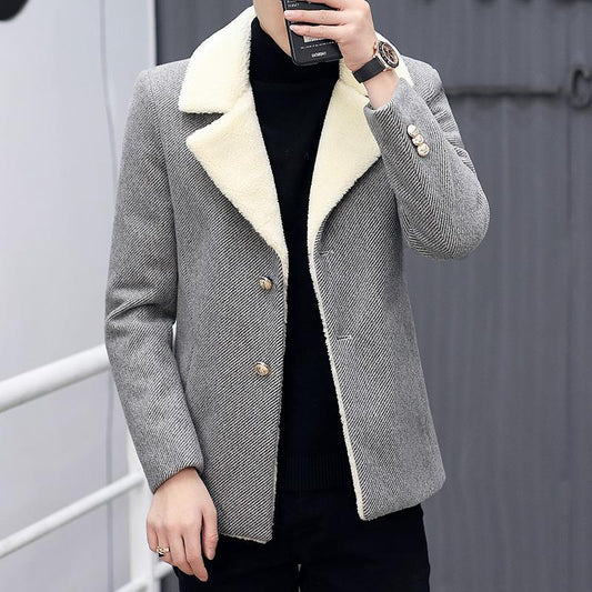 Fleece Jacket Male Korean Version Trend Lapel Men's Winter Clothes Youth Handsome Casual Jacket Men's Top