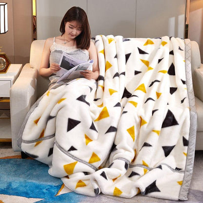 Large Flannel Double-sided Plus Fleece Fluffy Warmth and Breathable Blanket Soft Cashmere Blanket King Size Quilt Bedspread Sofa Decoration