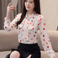 Korean Women's Long-sleeved Chiffon Shirt Lace-up Bow Women Blouse Lady Long Shirt Plus Size Casual Women Chiffon Blouse Puff Sleeve Blouse