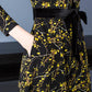 High Elastic Waist Vintage Dress A-line Style Women Full Sleeve Flower Print Dresses Slim Dress
