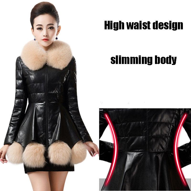 Women's Leather Coat Thickened Warm Fur Coat Winter Slimming Faux Sheepskin Coats with Fox Fur Collar Female Overcoat Outerwear