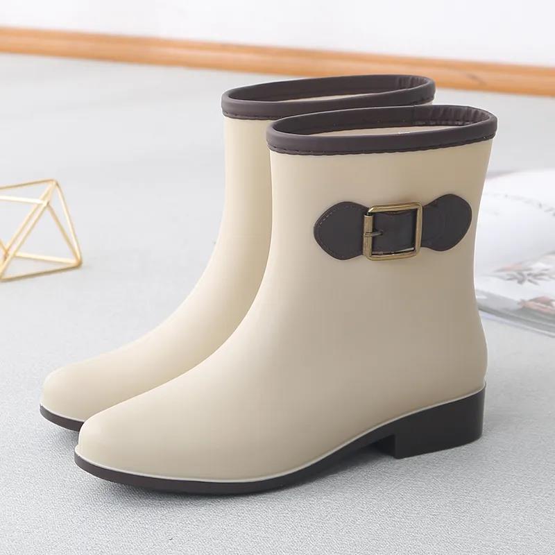 Rain boots women's mid-tube water shoes short boots non-slip flat plastic shoes kitchen shoes adult water boots