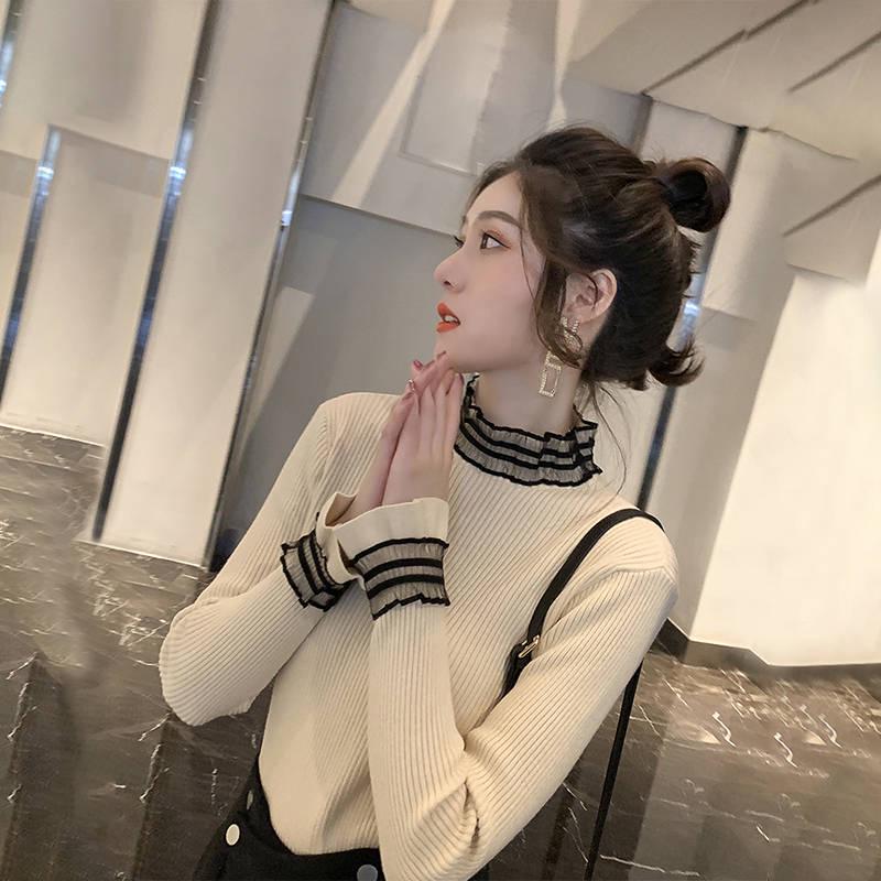 Lace Pullover Slim Sweater Female Long-sleeved Was Thin Inside Sweater Trumpet Sleeves