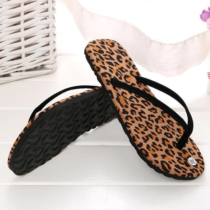 Summer Ladies Leisure Leopard-print Flip-flops Sandals Beach Non-slip Slippers