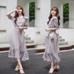 Women's Summer Dress with Waist and Thin French Retro Style Elegant and Sweet Chiffon Floral Mid-length Skirt Fabric Light and Breathable