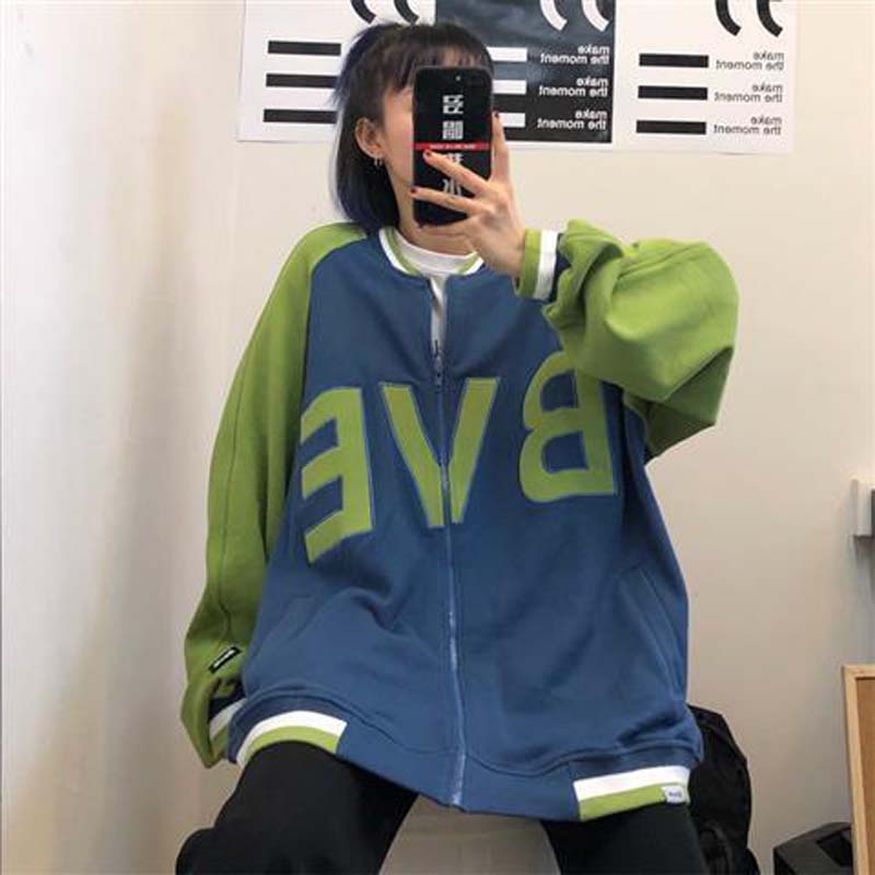 Spring and Autumn Contrast Color Cardigan Baseball Uniform Sweater Men and Women Loose Student Retro Salt Couple Jacket