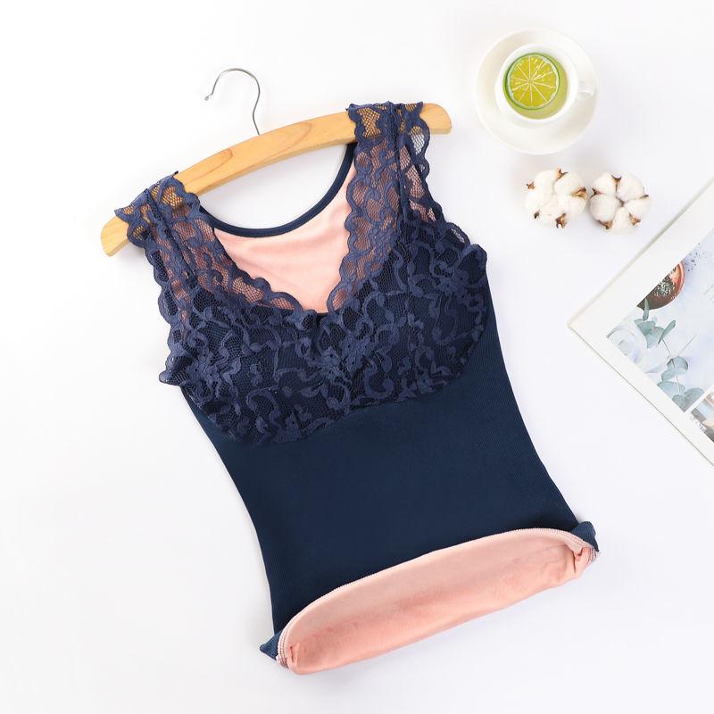 Women's Thermal Vest Plus Velvet Thick Lace Thermal Underwear Body Shaping Bottoming Shirt Ladies Thermal Underwear
