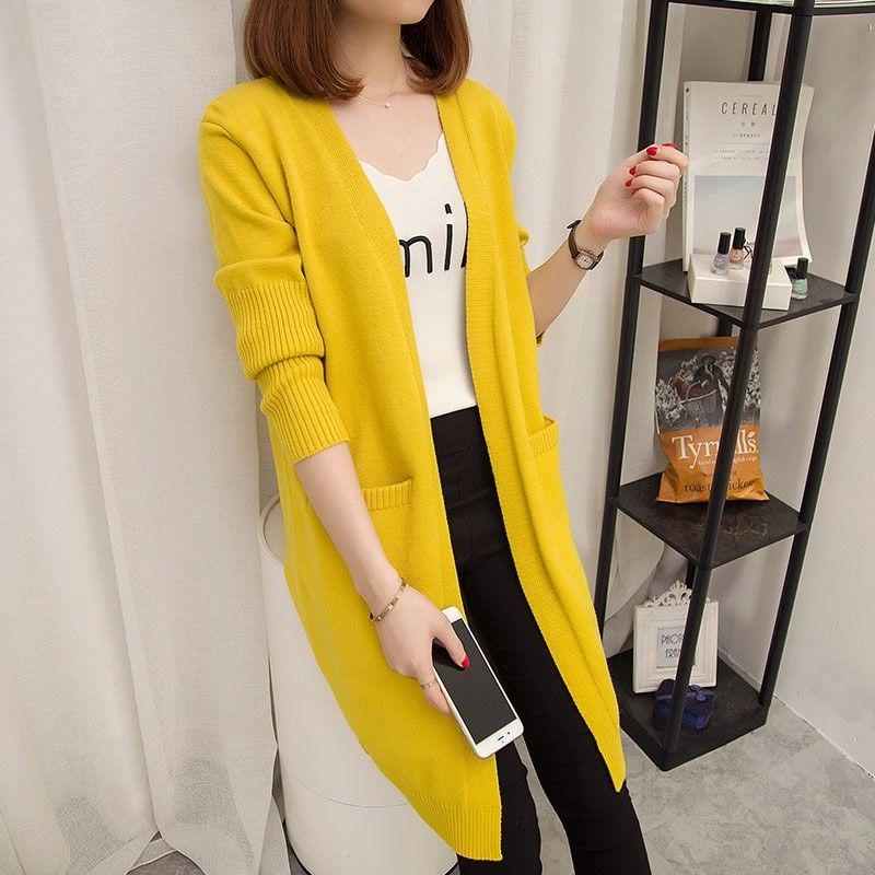 Winter Knit Sweater Cardigan Women's Mid-length Sweater Coat Thick Korean Version Loose Outer Gray