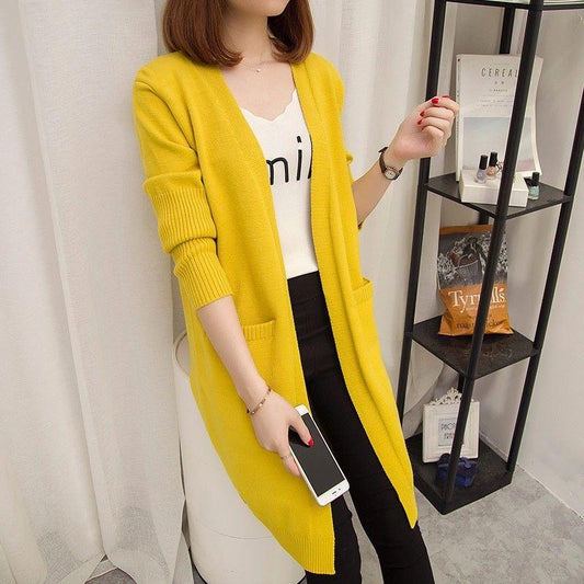 Winter Knit Sweater Cardigan Women's Mid-length Sweater Coat Thick Korean Version Loose Outer Gray