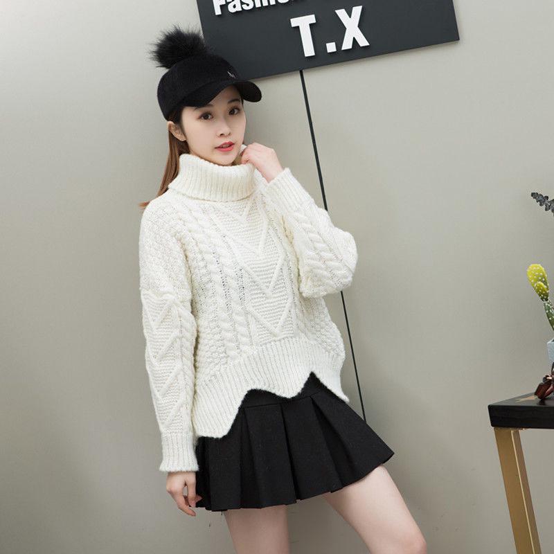 Pofulove Women Turtleneck Thickened Short Pullover Sweater Loose Twist  Knit Sweater Warm Winter jumper tops