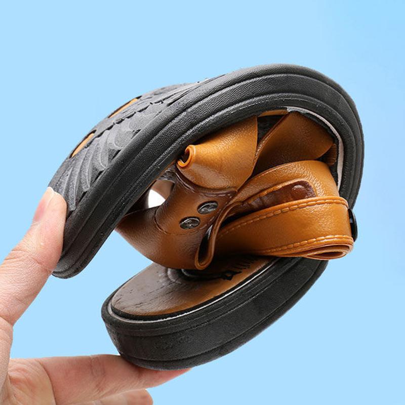 Sandals Men's Beach Shoes Non-slip Wear-resistant Summer Outer Wear Men's Sandals Casual Middle-aged Flat Sandals Simple and Comfortable