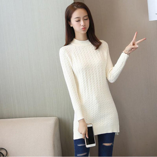 Mid-length Knitted Slim-fit Sweater, Solid Color Padded Bottoming Shirt, Round Neck Dress In Autumn and Winter