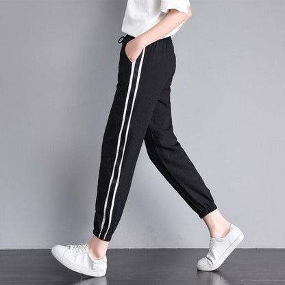 Pants Female Summer Ice Silk Cotton Linen Student Korean Casual Pants Nine Points Harem Pants Loose Sweatpants