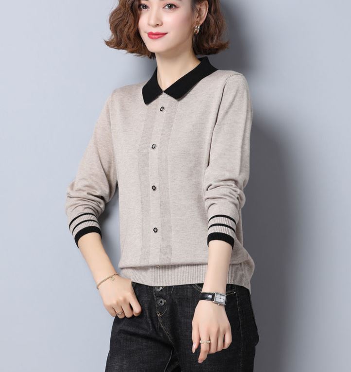 Women's Lapel Knit Sweater Fashion Button Solid Color Pullover Thickened Warm Plus Size Sweater