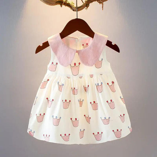 Baby Girl Dress Summer Loose 0-2 Years Old Baby Princess Dress New Baby Cotton Dress Cute Crown Print Dress A-line Skirt