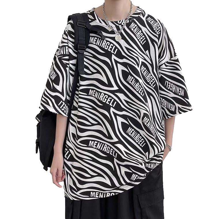 Summer Zebra Print Short-sleeved T-shirt Male Half-sleeved T-shirt Loose Trend Couple Wild