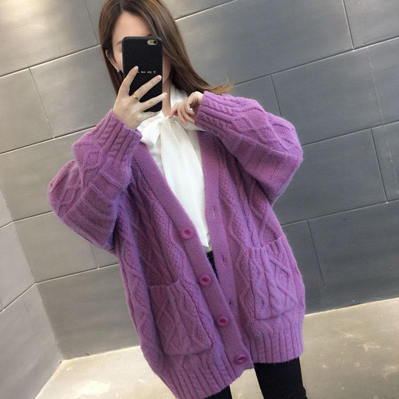 Autumn and Winter Thick Coat Cardigan Fashion Casual Top Mid-length Loose Women Sweater