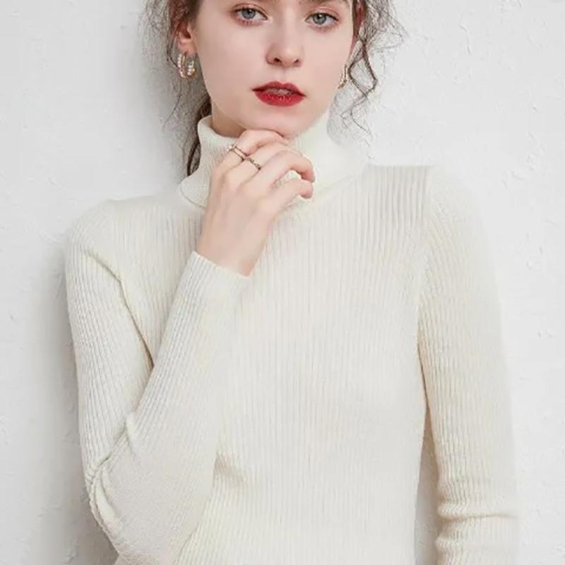 Turtleneck Pullover Sweaters Women Autumn Winter Casual Plus Size Knitted Jumper Solid Basic High Neck Tops