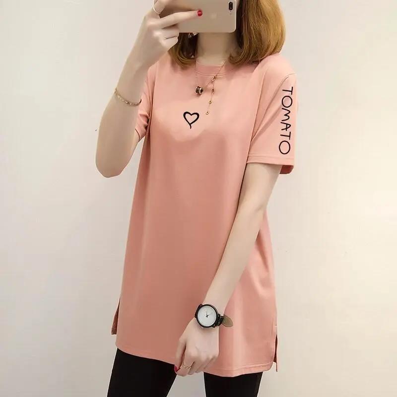 Plus Size Short Sleeve T-Shirt Ladies Summer Mid-Length Loose Top Plus Fertilizer Plus Women's Clothes