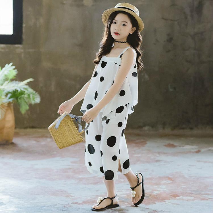 Girls' Summer Suits Big Children Western Style Korean Children's Summer Net Red Fashionable Chiffon Two-piece Suit