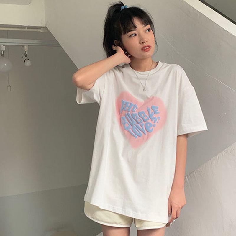 Women's Summer Versatile Printed Short Sleeve Large Size Loose Top T-Shirt