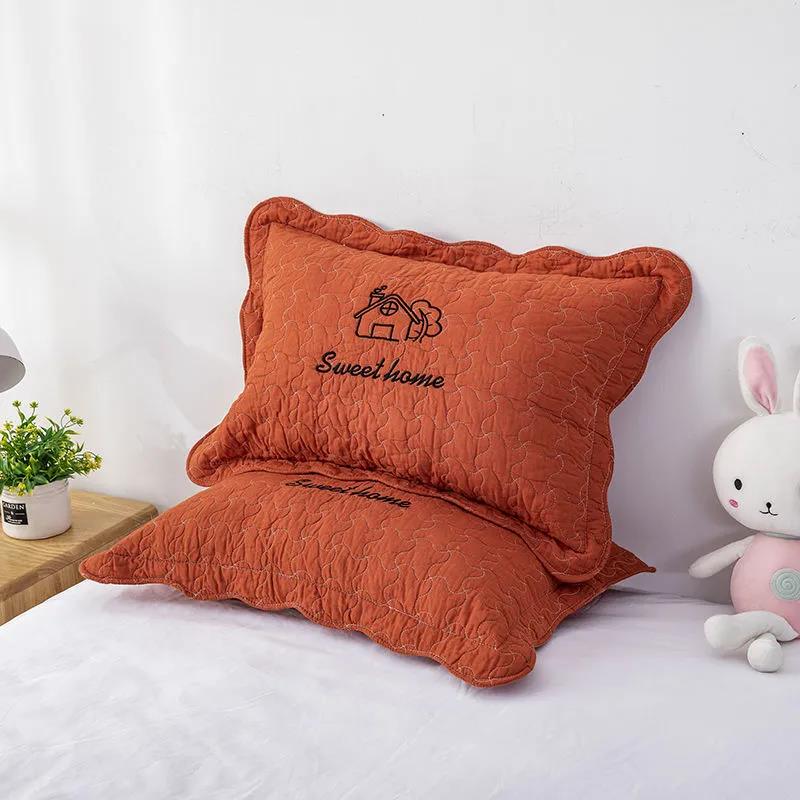 Solid Color Cartoon Embroidered Cotton Quilting Thickening Process Four Seasons Universal Adult Children's Pillowcase Pillowcase 60*40