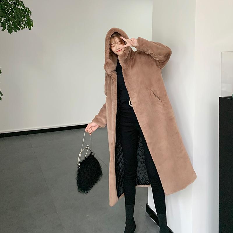Winter Wild Warm Imitation Rex Rabbit Fur Coat Women Winter Imitation Mink Fur Coat Mid-length Thickening Large Size Young