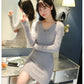 Autumn Women Knitting Skirt Solid Color Turtleneck Knit Sweater Slim Skirt Set