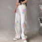 Tie Dye Jeans Female INS High Waist Slim Trend Casual Wild Tape Wide Leg Pants Vertical Trousers