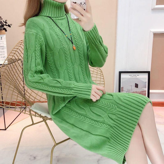 Casual Knitted Dress Women Autumn Long Sleeve Solid Sweater Dress Winter Ladies Bottom Dress