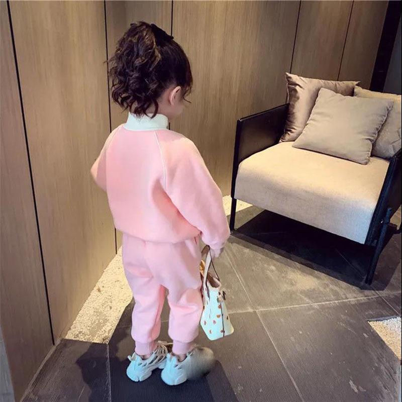 Children's Suit Women Plus Velvet Autumn and Winter Wear Pink Casual Wear 3 To 5 Years Old Two-piece Children's Wear Sets