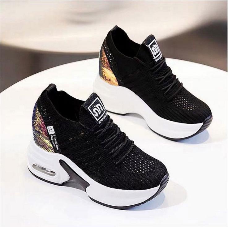 Platform Women Casual White Shoes 8cm Heels Summer Womens Casual Sneakers Breathable Mesh Shoes