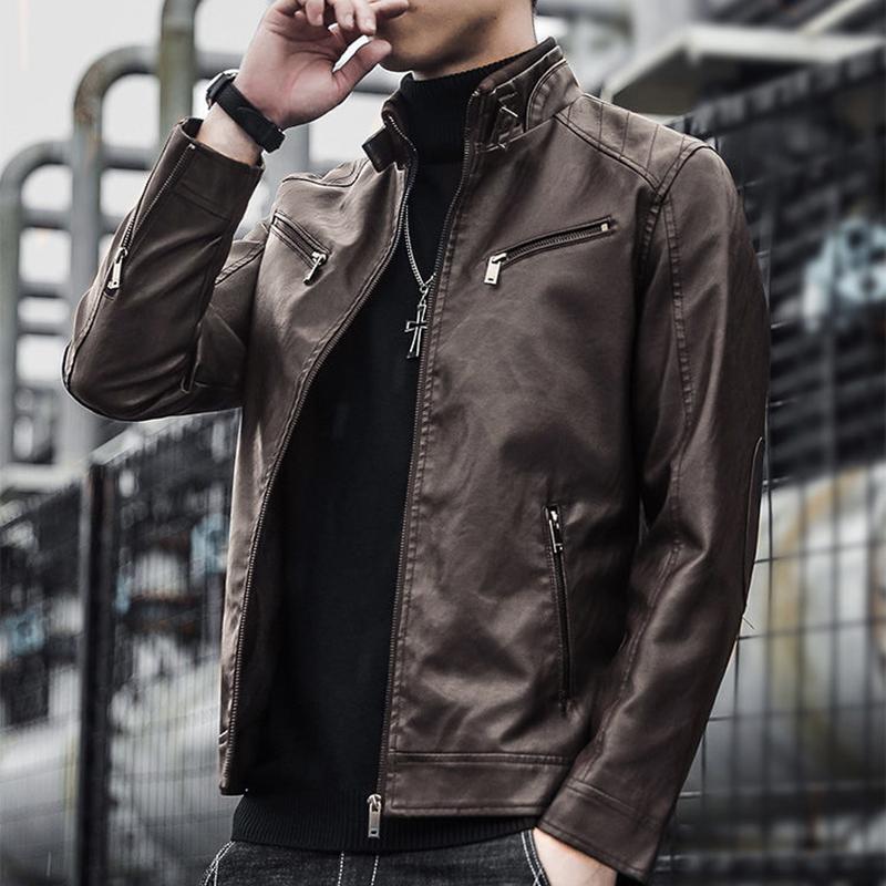 Fashion slim men's youth leather jacket plus velvet thick hooded trendy handsome jacket