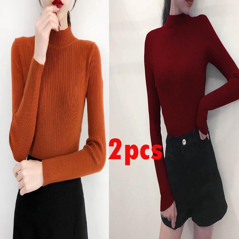 2019 Fall Turtleneck Sweaters Women Long Sleeve Thin Sweaters Winter Knitted Pullovers Jumpers Tops