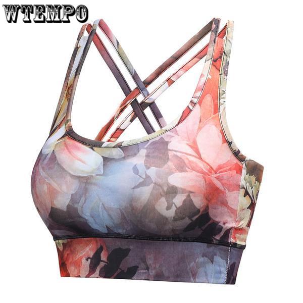 Print Women Yoga Sports Bra Medium Impact Floral Print Backcross Yoga Bra Running Workout Bra