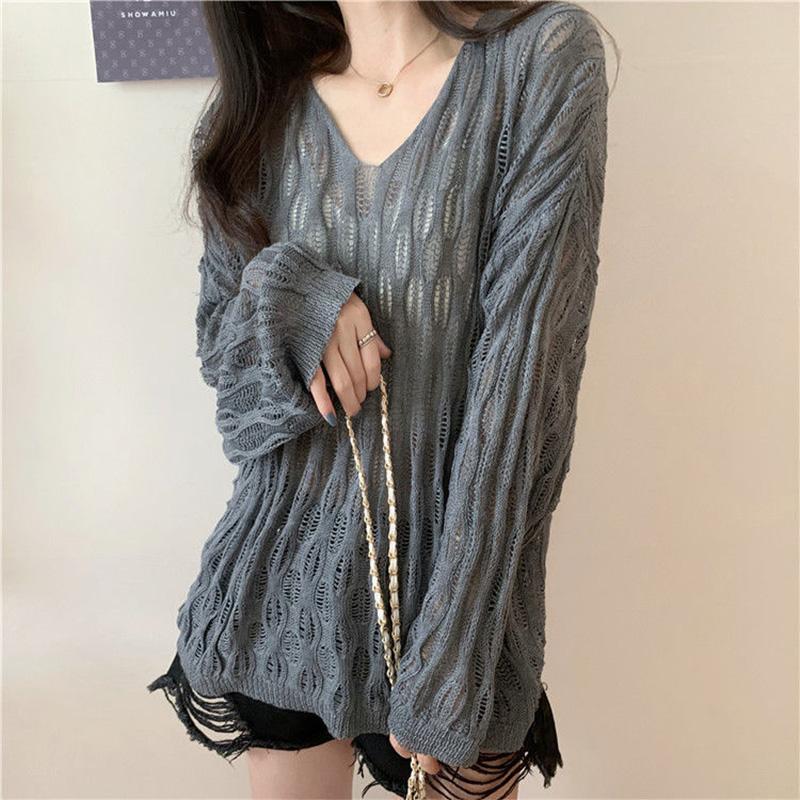 One-piece Knitted Blouse Autumn and Summer Women's Thin Loose Sunscreen Top